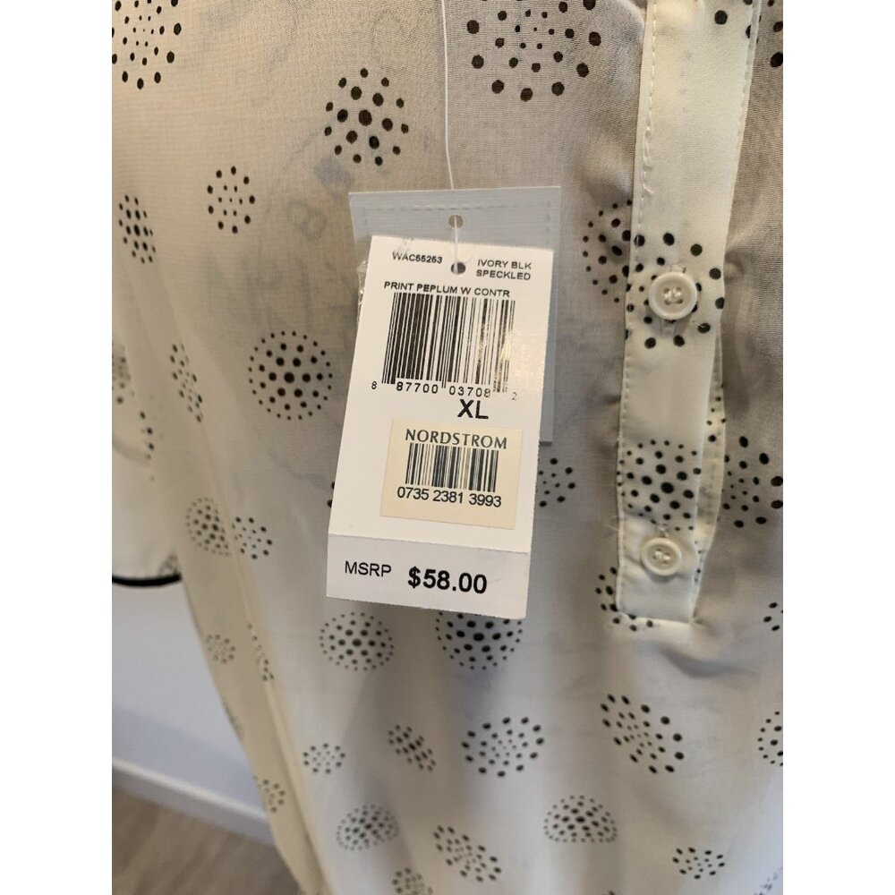 (F-181)Pleione Ivory Black Speckled Peplum Blouse Top Women’s Sz XL Short Sleeve - Picture 6 of 9